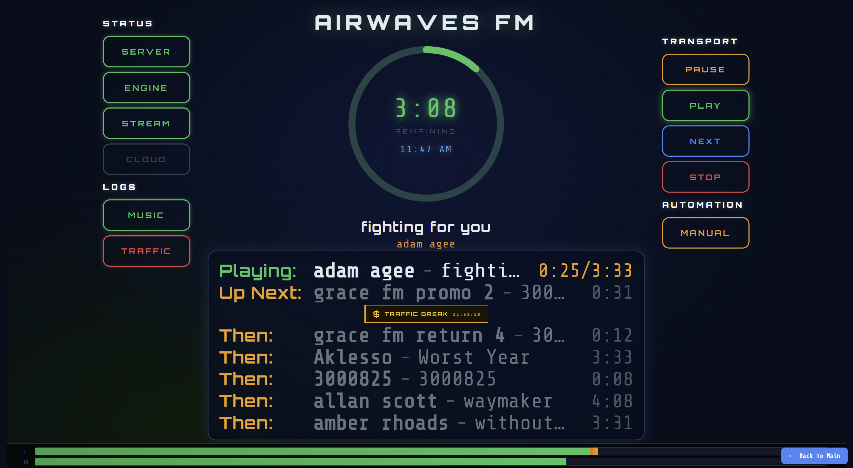 AirWaves on-air control screen